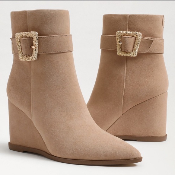 New Sam Edelman Weslie Buckle Wedge Bootie - Picture 1 of 7